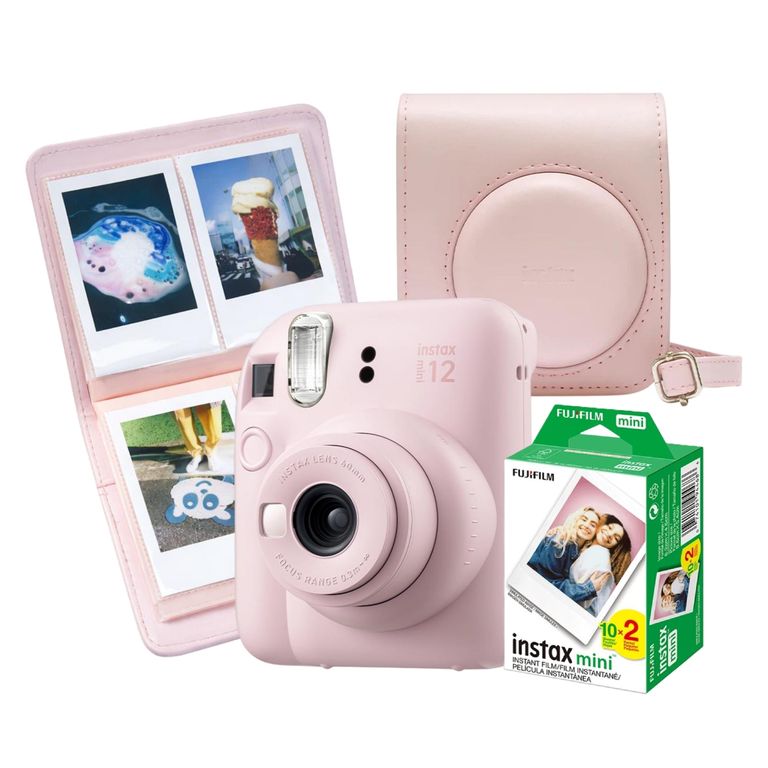 Cámara Instax Mini12 Rosa Flor + Pack 20 + Estuche + Mini Álbum