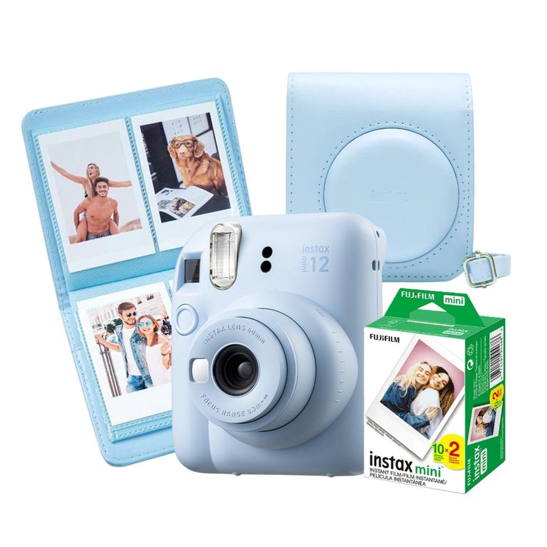 Cámara Instantánea Instax Mini 12 Azul Pastel, Pack 20, Estuche y Mini Álbum