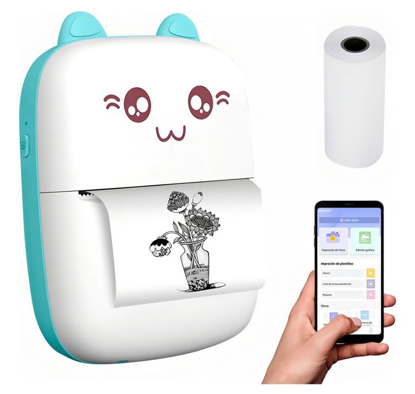 Mini Impresora Termica Portatil Inalambrica Recargable Color celeste
