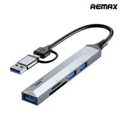 REMAX - HUB RU-U7 5 en 1 USB-C + USB - 3 Puertos USB + Lector SD/TF De Aluminio Premium
