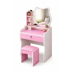 GENERICO - Tocador Maquillaje Rosado Espejo Gato Con Taburete Para Dormitorio 190340-F