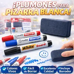 GENERICO - Plumones + Borrador para Pizarra Set Escolar Pack x 2