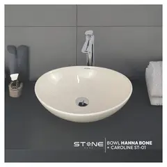 STONE - COMBO BOWL HANNA BONE + MEZCLADORA CAROLINE ST-01 + DESAGÜE POP UP CROMADO