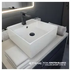 STONE - COMBO BOWL KRISTEN BLANCO + MEZCLADORA COLLEN SHORT STB-01 + DESAGÜE POP UP NEGRO