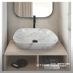 STONE - COMBO BOWL RUSTIC LINE MARMOLEADO + LLAVE LIA STB-01 + DESAGÜE POP UP NEGRO