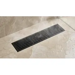 GENERICO - Sumidero Rejilla Negro Mate 8x30cm de Acero Inoxidable SUS 304