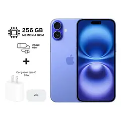 APPLE - Iphone 16 Plus 256gb Azul 5G + Kit de carga. Reacondicionado Grado A+ A3082.