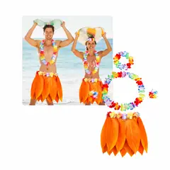 GENERICO - Falda Hawaiana Hojas Naranja para Fiesta Luau Hula Hula Disfraz Tropical