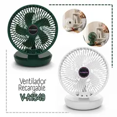 GENERICO - Ventilador Recargable para Escritorio VERDE - BLANCO