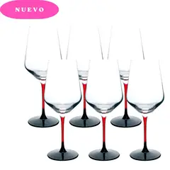 ICHIMATSU - Set de Copas para Vino Caliz Aurum Rojo de Vidrio 400 ml - 13.52 oz 6 Piezas.