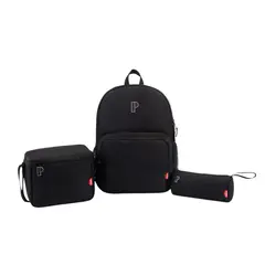 PORTA - Tripack Mochila Lonchera Cartuchera 3 Piezas Portamar Negro