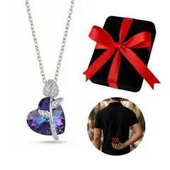 GENERICO - Collar Corazón Vitral Light Regalo Novia Aniversario Acero Plateado