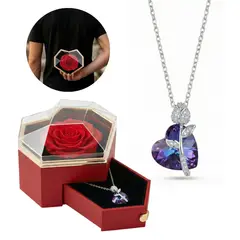 GENERICO - Collar Corazón Vitral Light Regalo Mamá Cumpleaños + Estuche Rosa Acero Plateado