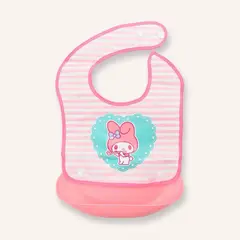 SANRIO - BABERO DOBLE DE PLASTICO Y SILICONA MY MELODY ROSA