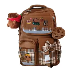 GENERICO - Mochila Capibara Escolar Porta Laptop Diseño Lazo Marrón