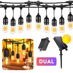 SEISA - Luces Guirnalda para Exterior Terrazas Jardín 10 Metros 20 Focos Panel Solar Corriente 220V DUAL