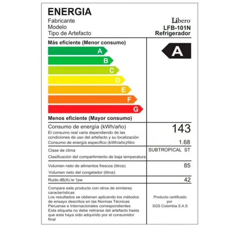 Frigobar LFB-101N Negro 92 Litros - Bajo Consumo, Silencioso y Compacto