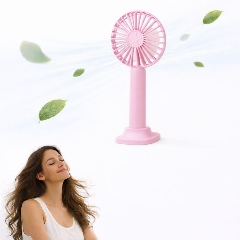 Ventilador Portátil Rosado Con Soporte Para Celular Ligero Y Potente