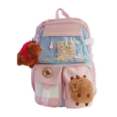 GENERICO - Mochila Capibara Escolar Porta Laptop Diseño Bolitas Rosada