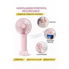 GENERICO - Mini Ventilador Usb Rosado Con Base Celular Ideal Oficina Y Viaje