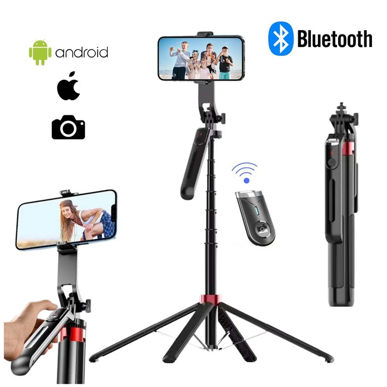 Tripode Aluminio 180CM Selfie Stick Control Bluetooth para Celular Cámara para Vlogs Live Streaming
