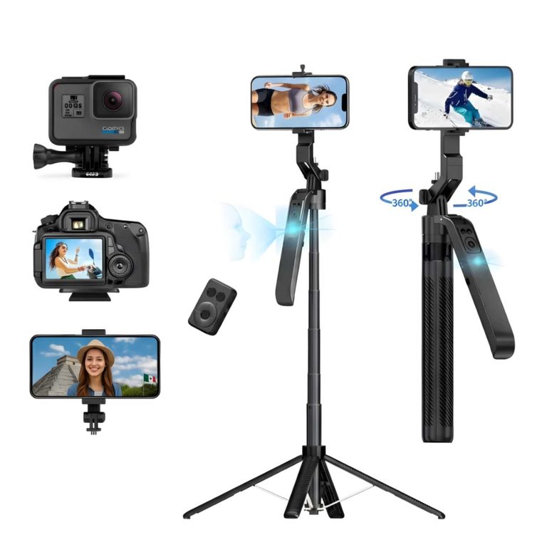 Tripode con Seguimiento Facial Palo Selfie 185cm Giro 360° Aluminio Control Bluetooth Live