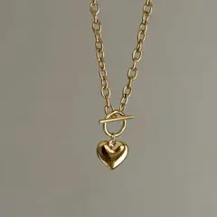 GENERICO - Collar eslabón con broche y corazón dorado - Bañado en oro 18 k - Gala Jewelry Peru