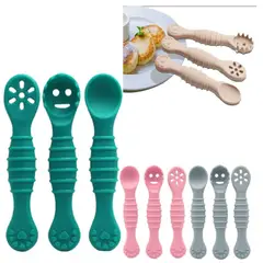 GENERICO - Set de Cucharas de Silicona para Bebé Pack x3 con Estuche Niña