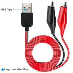 GENERICO - Adaptador USB Tipo A a Pinzas Cocodrilo para Pruebas y Alimentación Eléctrica