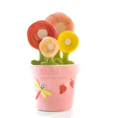 GENERICO - Set de Cucharas Medidoras Flower Charm Cerámica Decorativa 4 piezas