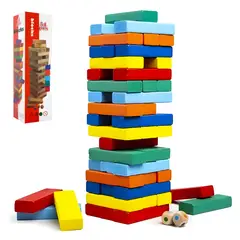 GENERICO - Jenga de Colores 54 Piezas de Madera con Dados