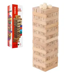 GENERICO - Jenga de Madera 54 Piezas Numeradas con Dados