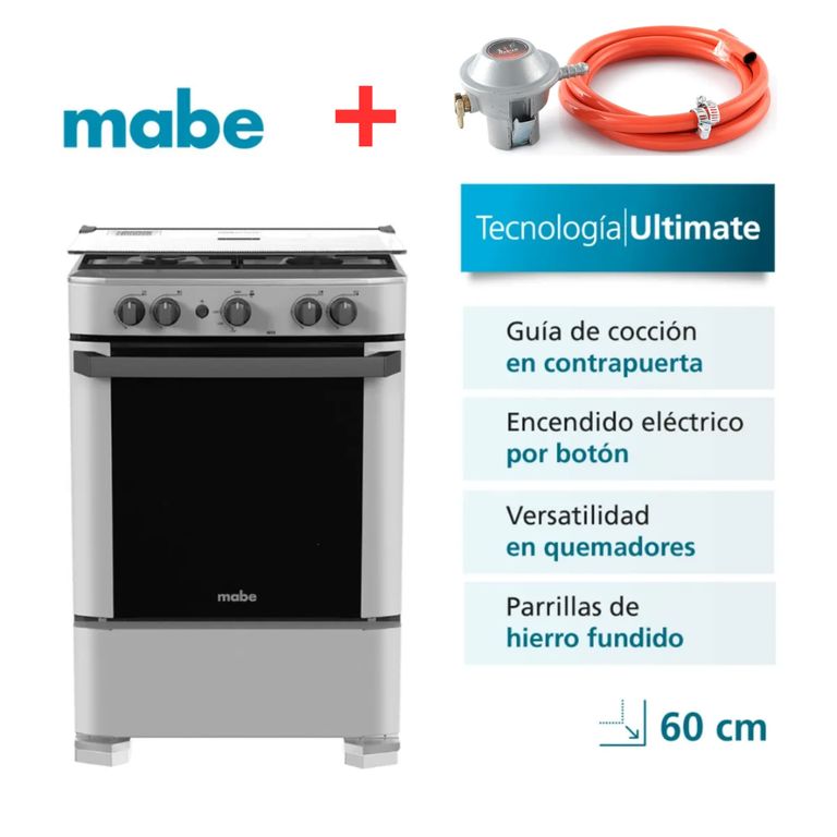 COCINA CMP6010FG1 A GAS DE 4 HORNILLAS SILVER + Válvula para gas