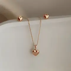 GENERICO - Set collar clásico con corazón + aretes - Bañado en oro 18 k - Gala Jewelry Peru