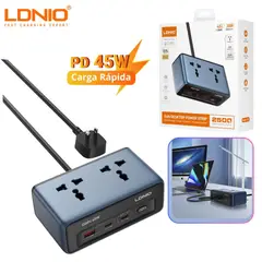 SEISA - Extension de Toma Corriente 2500W Cargador Carga Rápida 45W GAN Laptop Celular LDNIO