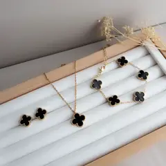 GENERICO - Set collar trebol negro + aretes + pulsera - Gala Jewelry Peru