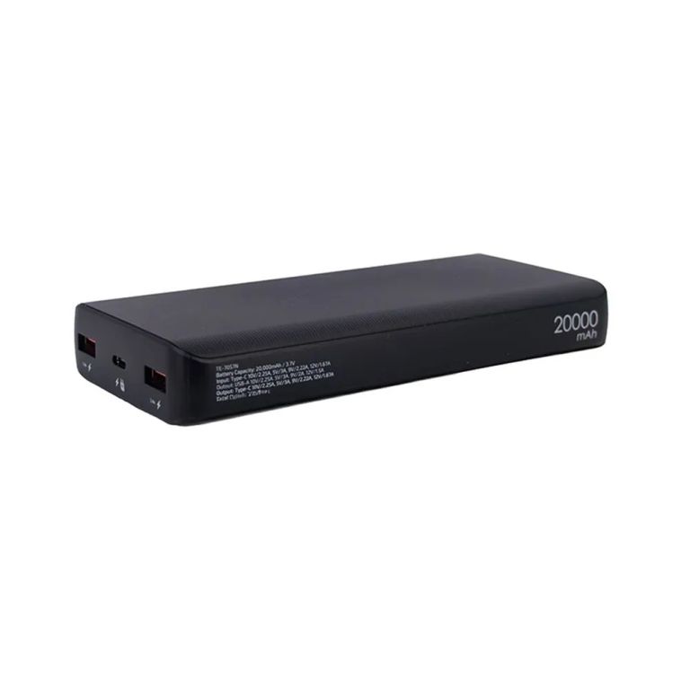 Cargador Portátil Powerbank 20000MAH 20W CARGA RÁPIDA USB-C USB-A PD NEGRO TE-7057N