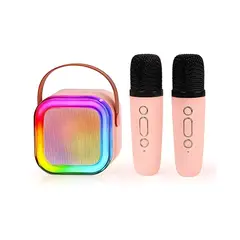 GENERICO - Mini parlante Karaoke Bluetooth con 2 micrófonos - Rosado