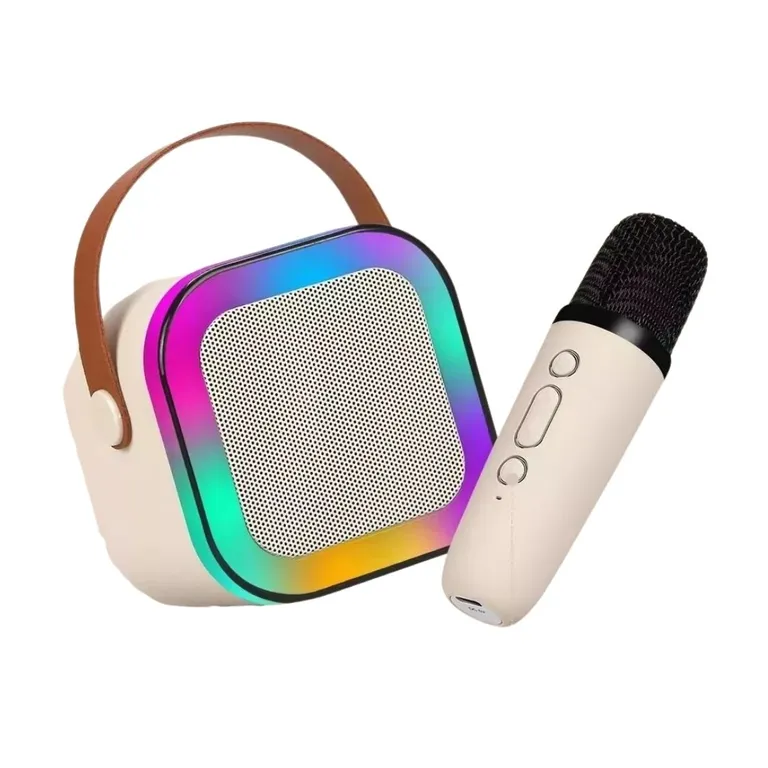 Mini parlante Karaoke Bluetooth con1 micrófono - Beige