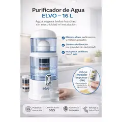 ELVO - Purificador de Agua con Medidor de Pureza pH - 8 Etapas - Facil Instalacion - Marca 16 L