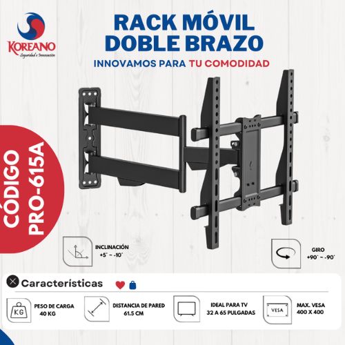 SOPORTE MOVIBLE DE DOBLE BRAZO PARA TV DE 32 A 65 PULGADAS – PRO-615A
