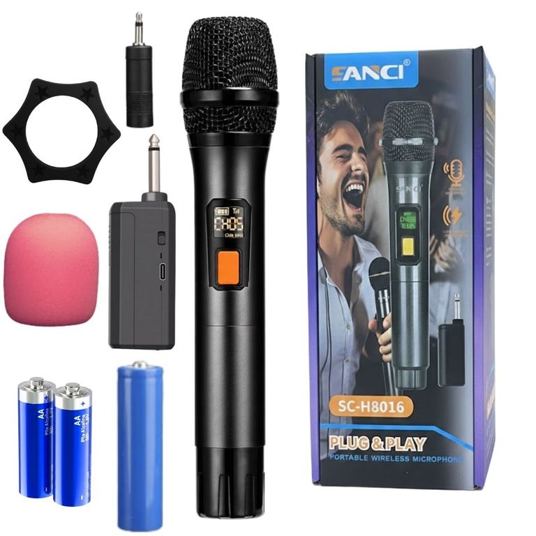 Microfono Dinamico Inalambrico para Parlantes Karaoke Eventos Conferencias Receptor SANCI