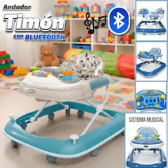 HI BABY - Andador Plegable Musical Bluetooth 3 Niveles TIMON Azul Hojas