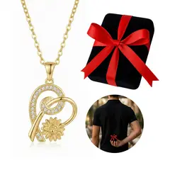 GENERICO - Collar Mujer Corazón Girasol Regalo Mamá Cumpleaños Acero Dorado