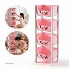 GENERICO - Organizador Multiusos 4 Niveles Plegable con Ruedas - Rosado