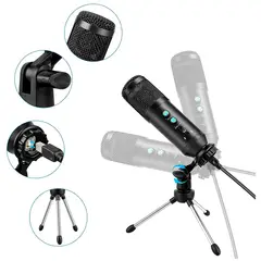 SEISA - Micrófono USB Profesional Grabación Voz Streaming Videollamadas PC Mac