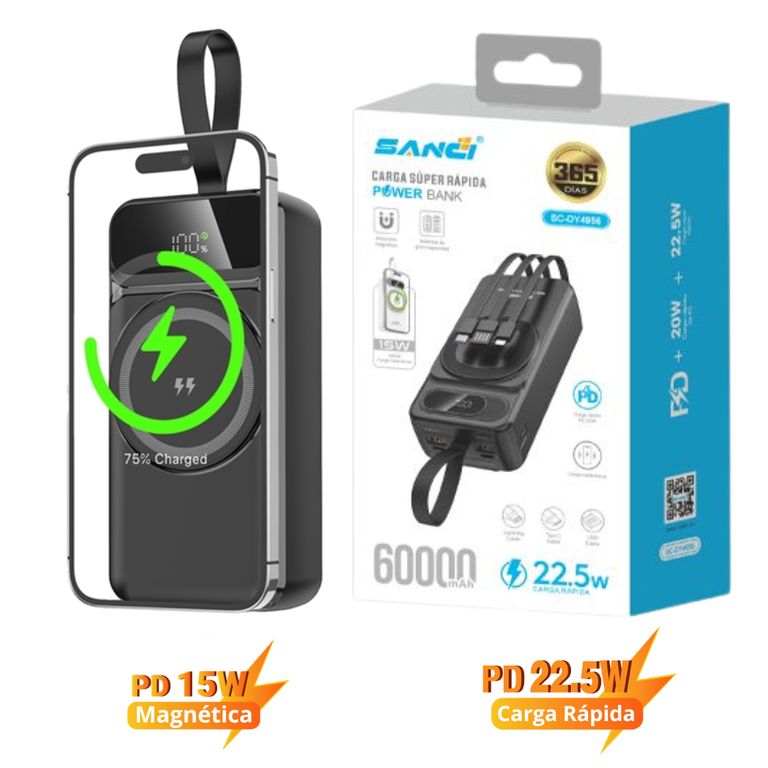Power Bank 60000mAh Carga Magnetica 15W Carga Rapida 22,5W Cargador Portatil