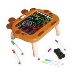 GENERICO - Pizarra Mágica con Luz LED para Niños Mesa de Dibujo Fluorescente + Plumones - Marrón
