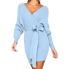 GENERICO - Vestido Murcielago Falda Corta Incluye Lazo Tic-22 Color Celeste