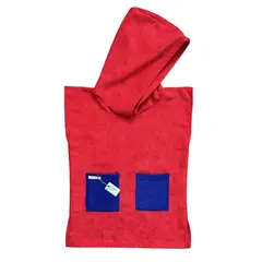 RED CARROT - Toalla poncho unisex niño 4 a 7 años microfibra rojo bolsllo azulino